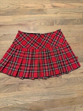 Royal Bones Red Plaid Pleated Mini Skirt - Women's